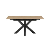Wooden table with black metal legs on a white background